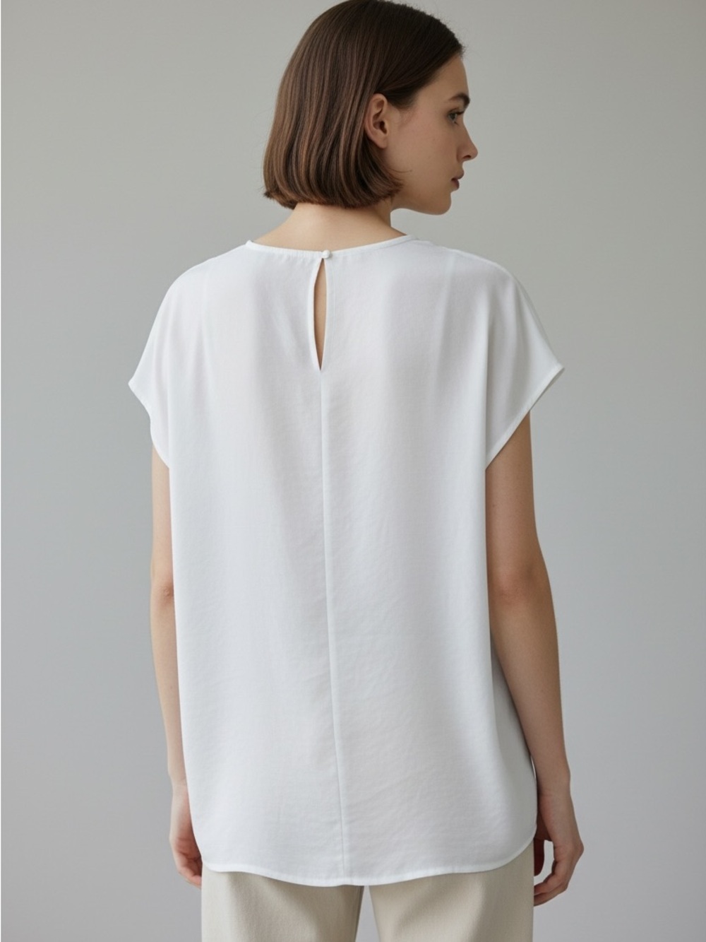 Calvin Klein Jeans White Cap-Sleeve Keyhole Back Blouse